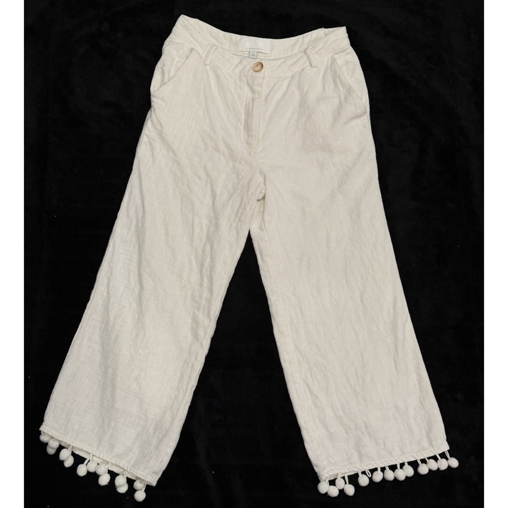 Anthropologie Ettitwe Pommed Linen Pants Womens Size XS Wide Leg White Preppy